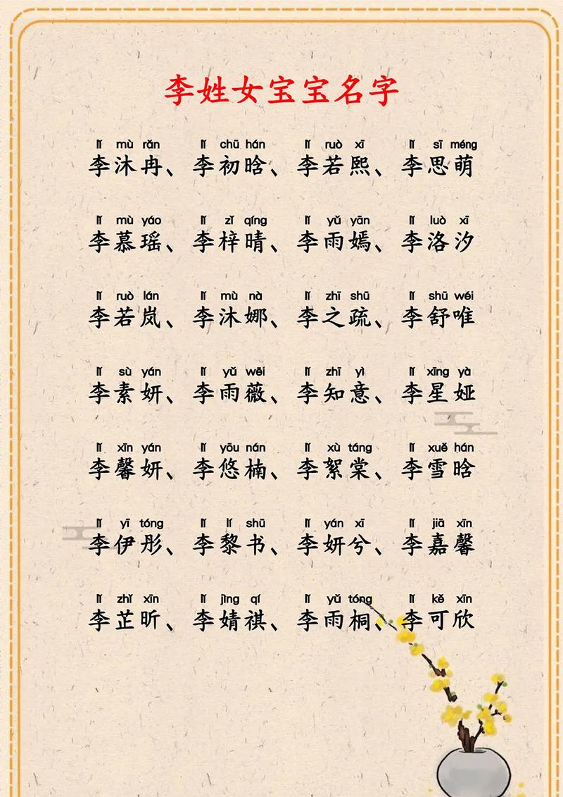 姓李女宝宝起名大全两字 姓李女宝宝起名两个字